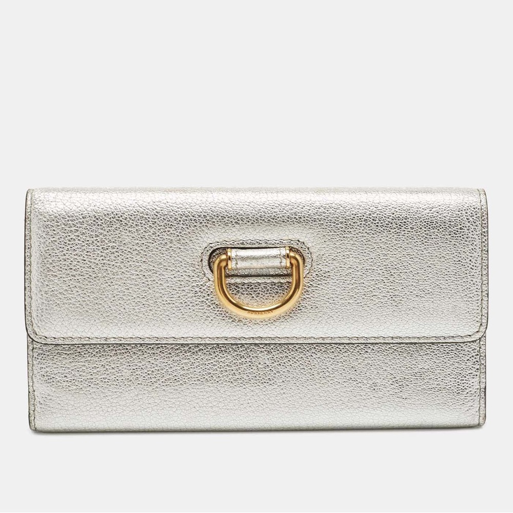 BURBERRY Silver Leather Highbury D-Ring Continental Wallet